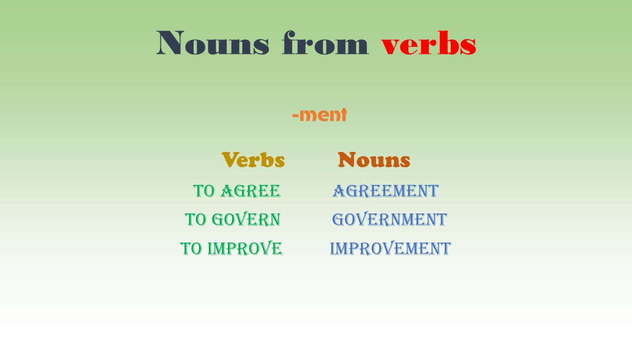 Nouns from verbs/suffix: ment/